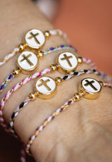 Pulsera cruz esmalte blanco