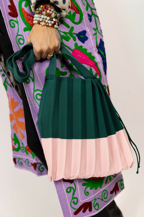 Bolso acordeón verde/rosa