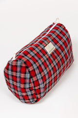 Neceser estampado cuadros rojo XL