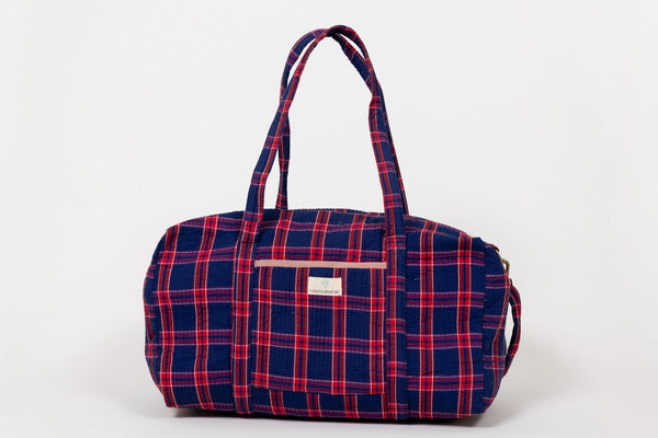 Bolsa viaje cuadros azul/rojo