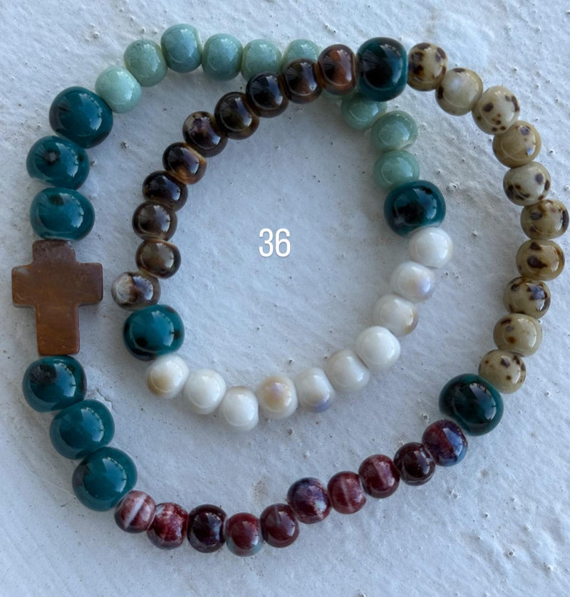 Pulsera Rosario Cerámica 2 vueltas hecho a mano