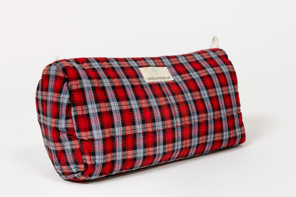 Neceser estampado cuadros rojo XL