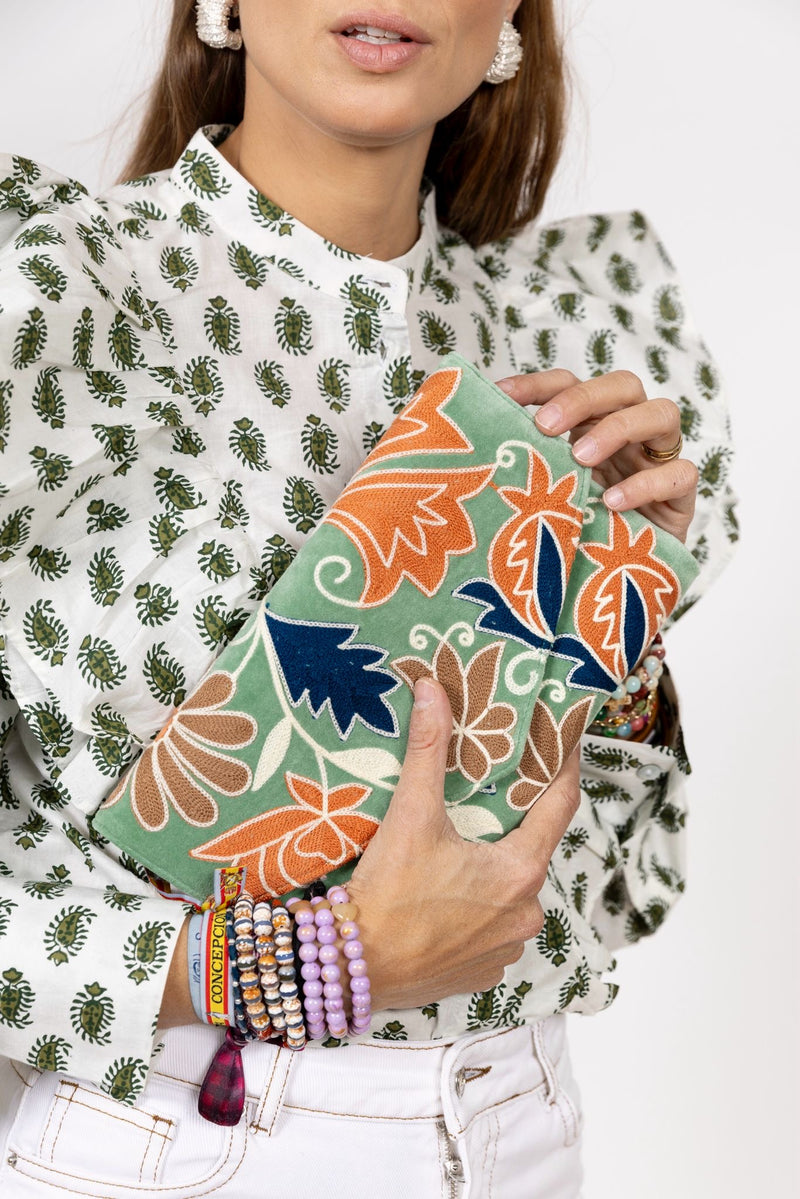 Bolso estampado terciopelo verde agua