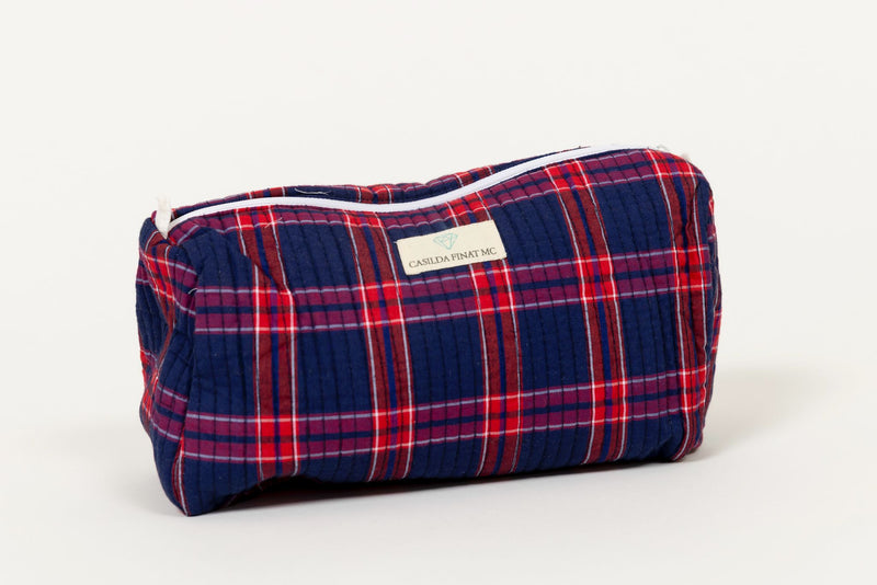 Neceser estampado cuadros azul/rojo XL