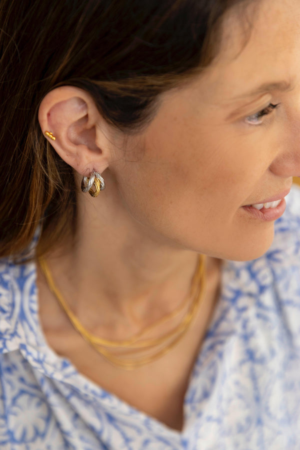 Aros triple gruesos oro/plata
