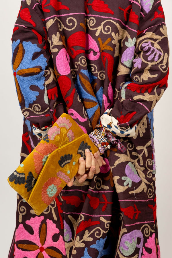 Bolso estampado terciopelo mostaza