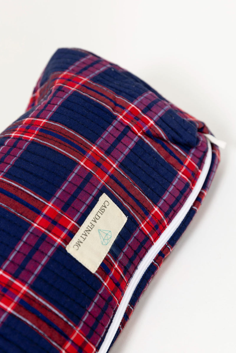 Neceser estampado cuadros azul/rojo XL