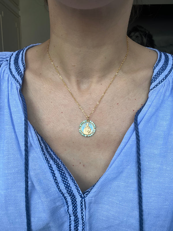 Colgante Virgen del Carmen Turquesa