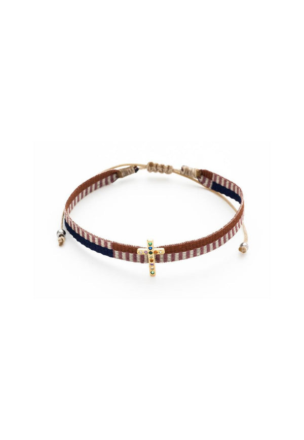 Pulsera tela cruz marrón