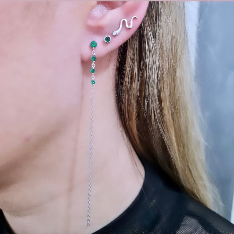 Pendientes largo verde Plata