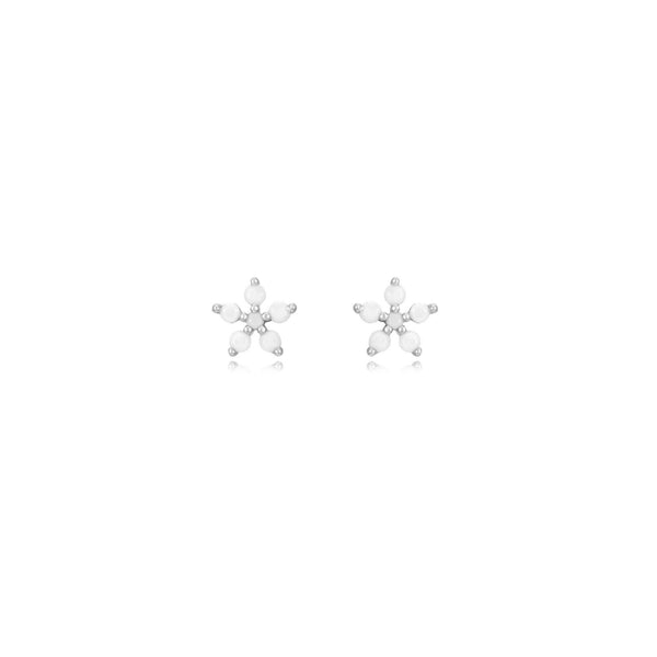 Pendientes flor blanca plata