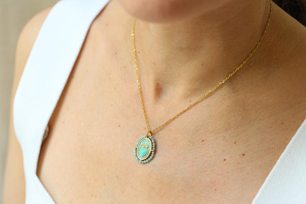 Colgante Sagrado Corazón Perlado Rosa